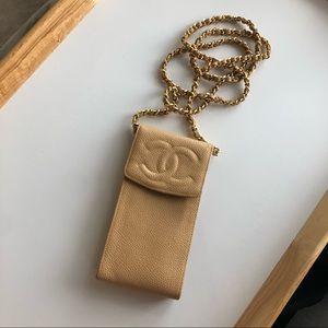 SOLD Vintage Chanel Caviar Beige Phone Holder